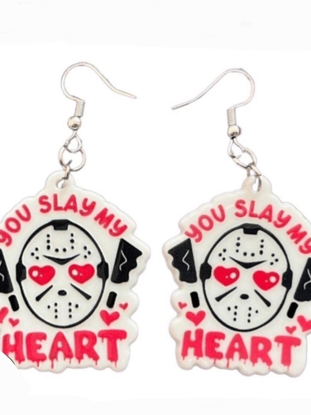 Friday The 13th "You Slay My Heart" Jason Voorhees Acrylic Dangle Earrings BNIB